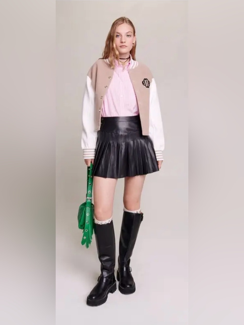 Maje pleated flared leather mini skirt